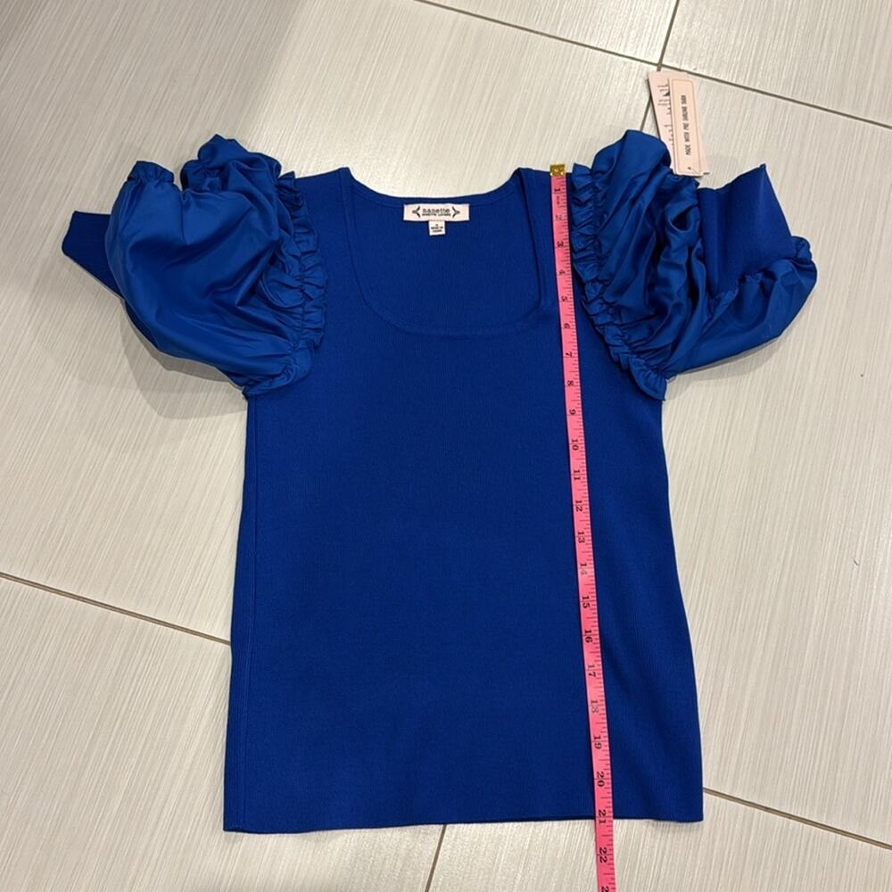 Nanette Lepore NWT Puff Sleeve Top in Royal Blue in a Polyester/ Rayon Blend - Picture 7 of 9